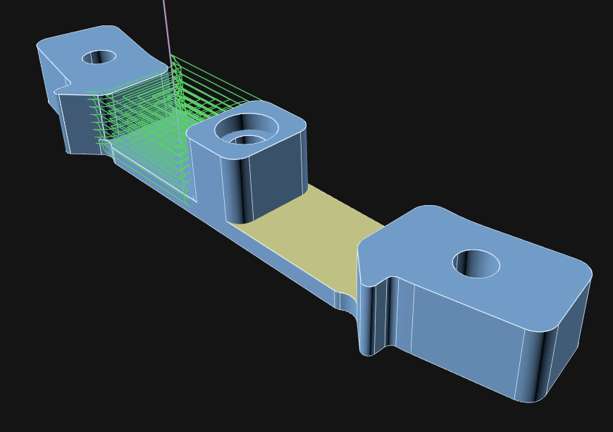 A picked face highlighted on a solid, driving a pocket toolpath