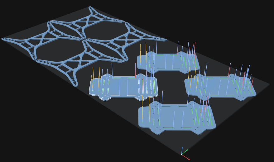 Nesting layout — multiple parts and copies arranged on one stock plate